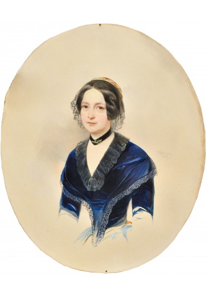 Гау Владимир Иванович (1816—1895).  «Портрет дама в синем платье».
