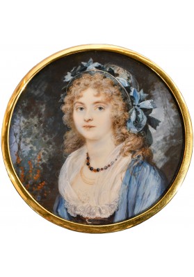 Ритт (Ritt) Августин Христиан (1765-1799). "Миниатюрный портрет дамы в соломенной шляпе на фоне пейзажа". 