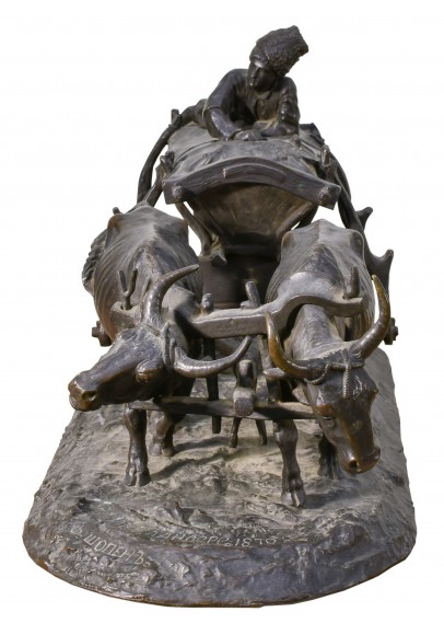 Лансере Евгений Александрович (1848-1886). Скульптурная композиция «Чумак на возу, запряженной парой волов». 