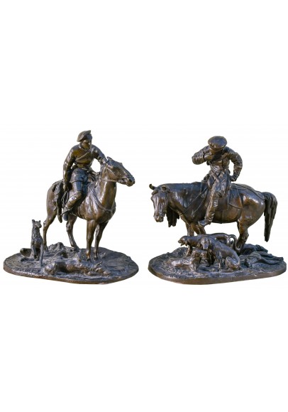 Лансере Евгений Александрович (1848-1886). Парные скульптурные композиции «Отправление на охоту» и «Возвращение с охоты».
