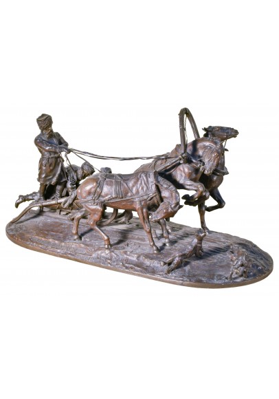 Лансере Евгений Александрович (1848-1886).  Скульптурная композиция «Санная тройка с нападающими волками». 