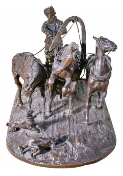 Лансере Евгений Александрович (1848-1886).  Скульптурная композиция «Санная тройка с нападающими волками». 